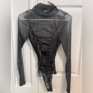LE LIS Sheer black and silver Bodysuit. Size Medium. Never worn